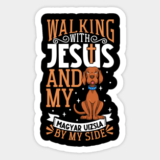 Jesus and dog - Magyar Vizsla Sticker